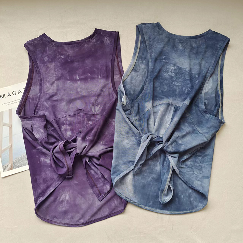 扎染无袖罩衫网纱速干瑜伽背心女