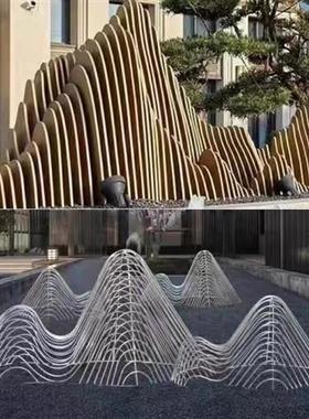大型不锈钢镂空假山售楼处水景景观管状切片山形雕塑景观小品定制