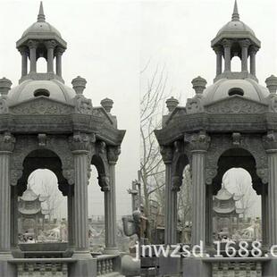 厂家直供六柱石亭墓地双层石刻龙亭图案园林景观石雕四柱亭报价