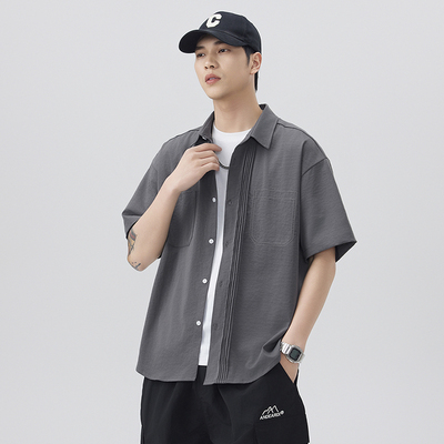 NASA MCQ日系衬衫2025年夏季新品男士简约纯色易搭宽松衬衫