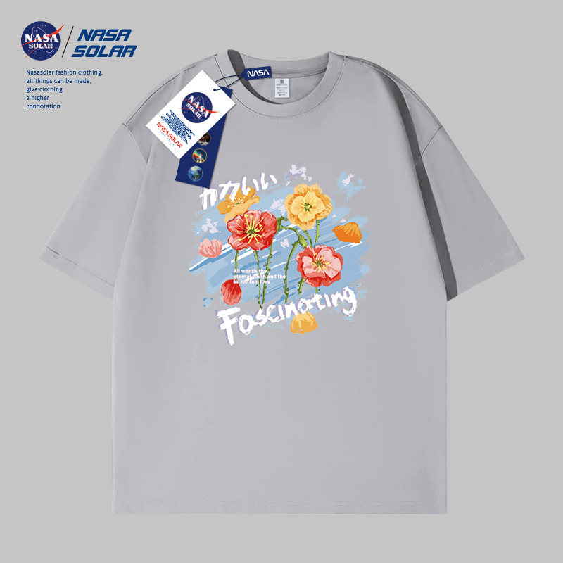 NASA联名潮牌字母渐变线条美式短袖t恤女休闲新款设计感短袖M3
