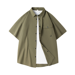 短袖 衬衫 工装 衣服 薄款 日系休闲百搭翻领衬衣夏装 宽松夏季 男士