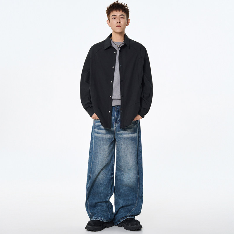 2025秋季新款纯色百搭休闲衬衫外套男生春季高级感日系重磅上衣服