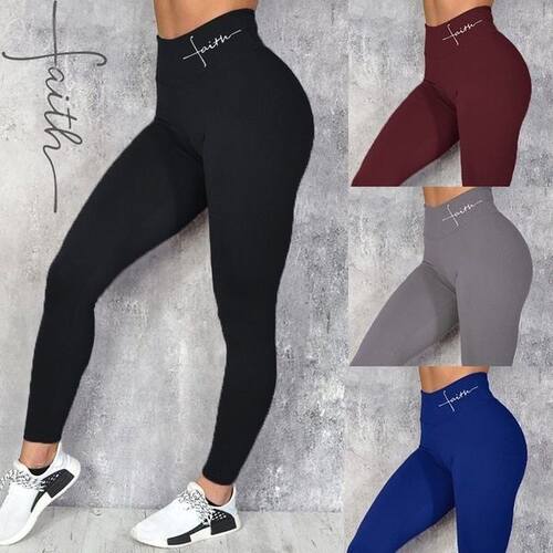 Women Fitness Push Up Elastic Letters瑜伽打底裤Print Legging