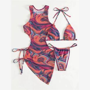 2023Women Padded Floral Print String Bikini Bathing Suit Set