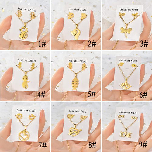 Stainless steel gold-plated Animal Love Necklace Earrings