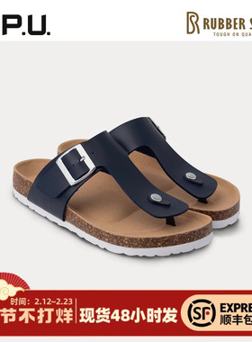CPU 男款夹趾拖鞋沙滩夏季勃肯鞋舒适外穿人字拖一脚蹬方头单鞋RO