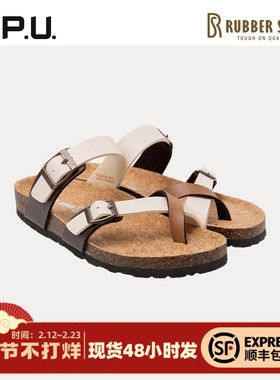 CPU女款夏季夹趾双带勃肯平底一脚蹬舒适单鞋女士休闲沙滩凉鞋RO