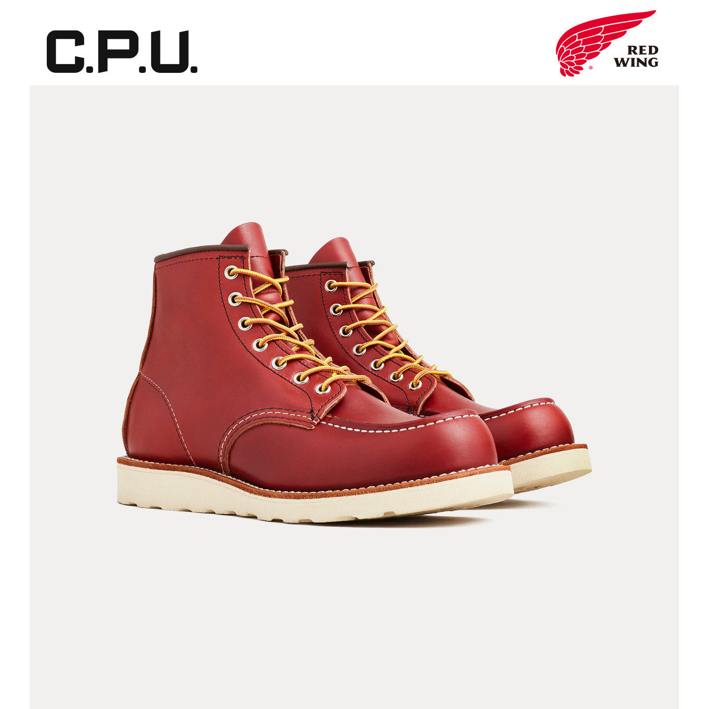 红翼8875 RedWing中帮牛皮夏犬标工装靴轻奢男靴红色平底马丁靴RW