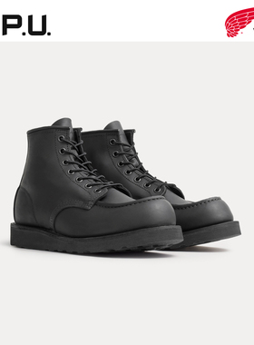 红翼8074 RedWing黑色牛皮工装靴方头平底中帮系带轻奢皮靴男鞋RW