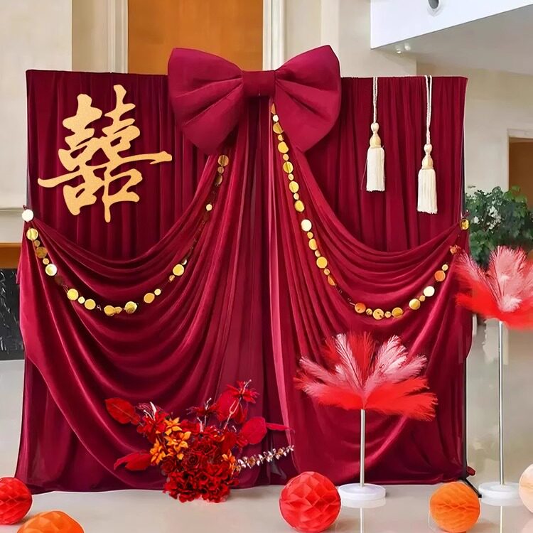 婚房布置农村结婚院子装饰晨袍背景墙绒布支架氛围感婚庆用品大全