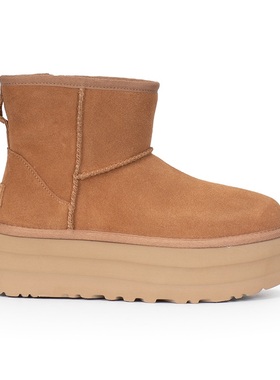 UGG经典迷你短靴PLATFORM厚底女士短筒保暖雪地靴1134991牛剖层革