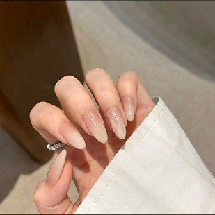 裸色渐变手绘格纹嬛嬛甲手工穿戴甲高品质显白氛围感 奶霜星砂