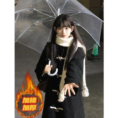 黑色牛角扣毛呢大衣女秋冬季2025新款高级感外套呢子小个子中长款