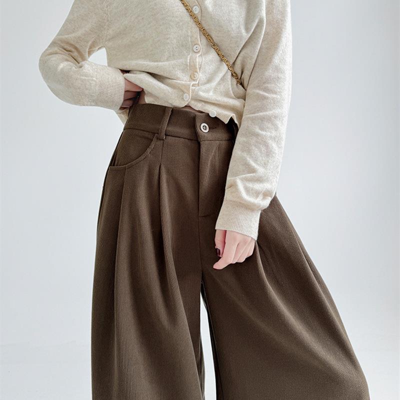 灯芯绒西装裤女秋冬新款慵懒显瘦高腰阔腿裤休闲宽松韩系加绒裤子