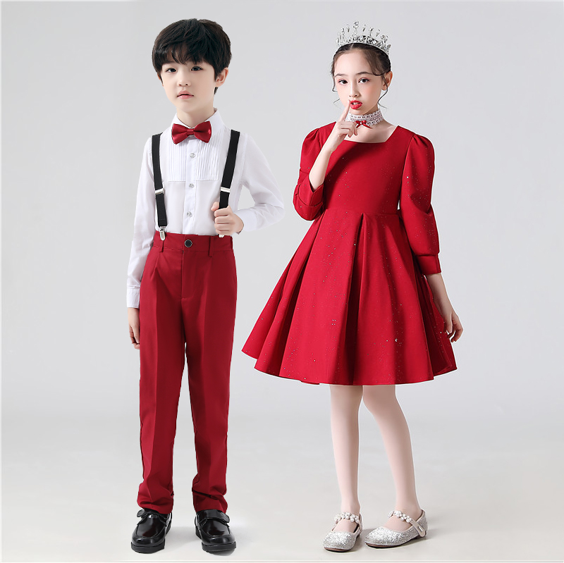 元旦儿童合唱服红色演出服