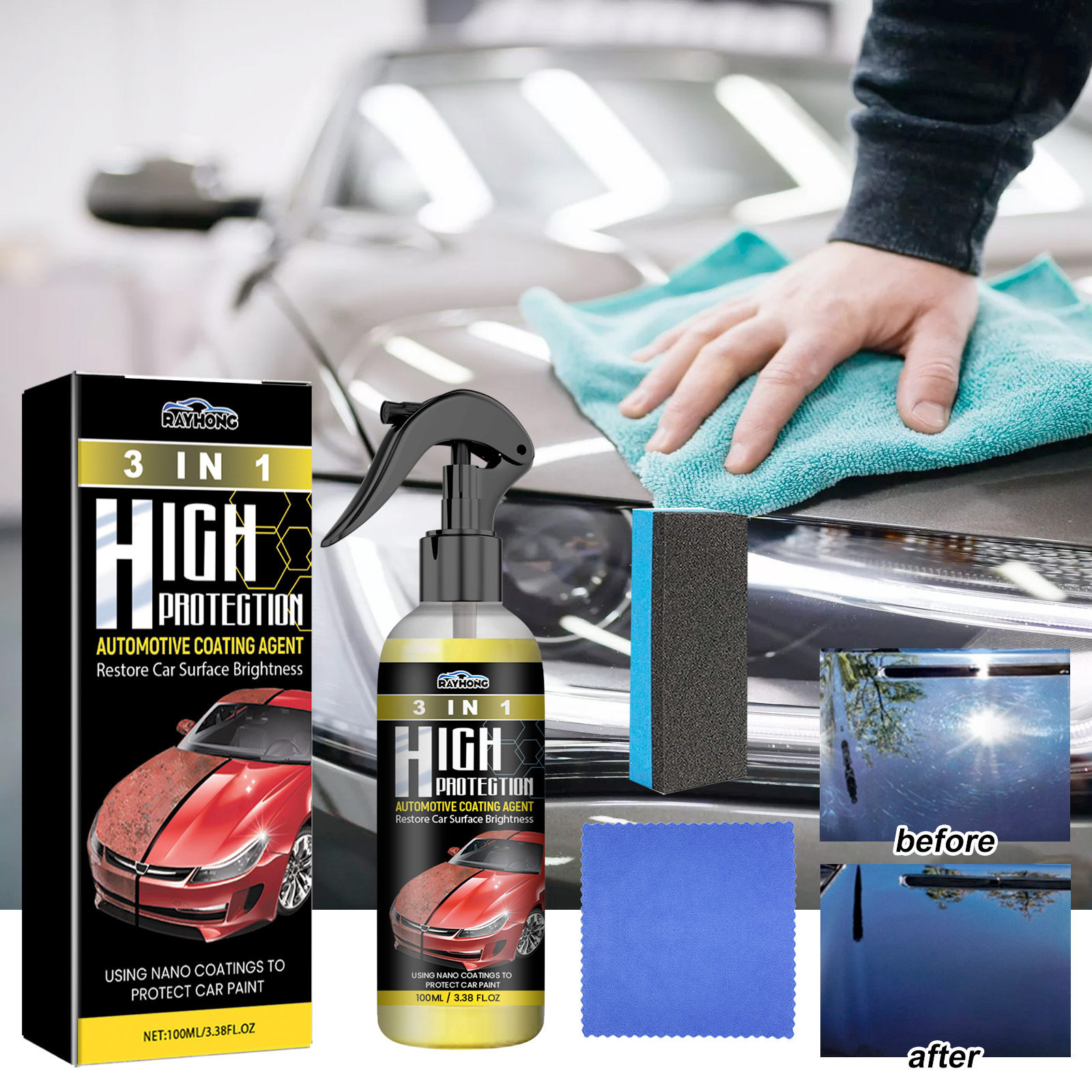 Rayhong 镀膜剂三合一 车漆镀膜增亮翻新防尘去污清洁养护镀晶剂,汽车零部件/养护/美容/维保,车漆镀膜,淘宝优惠券,粉丝福利购,淘宝优惠卷