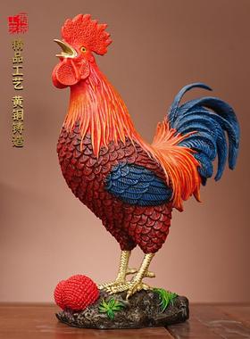 全铜五福临门金鸡摆件彩绘大吉大利办公室生肖金鸡报喜一鸣惊人