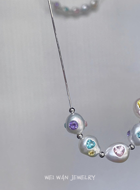 天然巴洛克珍珠彩钻项链