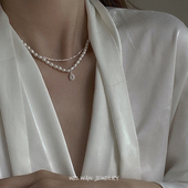 纯银闪耀水滴方锆石天然野生keshi珍珠项链叠戴锁骨小众设计原创