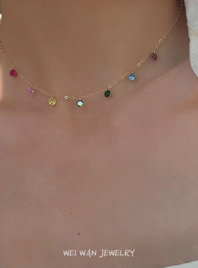14k包金彩色锆石项链女