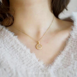 巴黎歌剧院 复古轻奢白蝶贝转运镂空雕花项链S925纯银锁骨链礼物