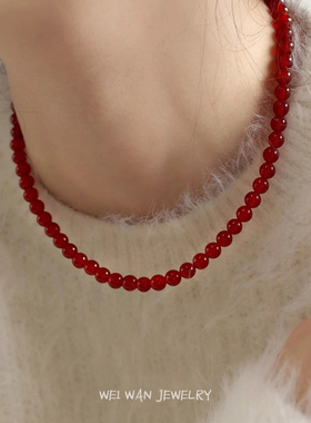 复古喜庆红色玛瑙串珠项链