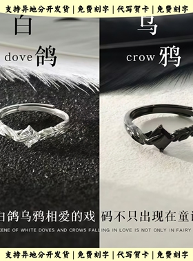 白鸽与乌鸦情侣对戒轻奢小众高级