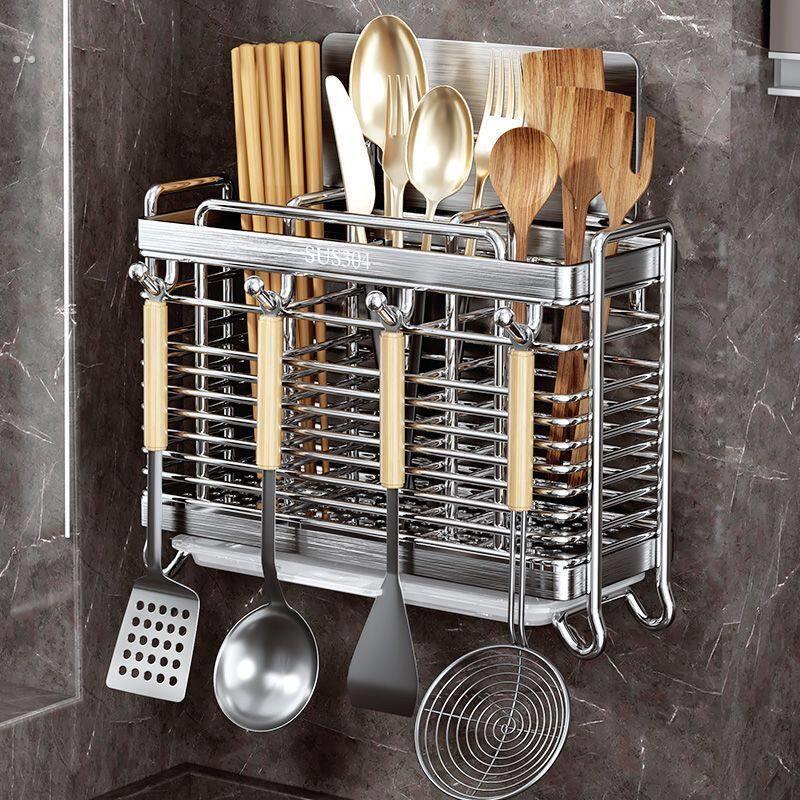 304不锈钢筷子筒壁挂式厨房筷子笼家用勺子收纳盒通风沥水置物架