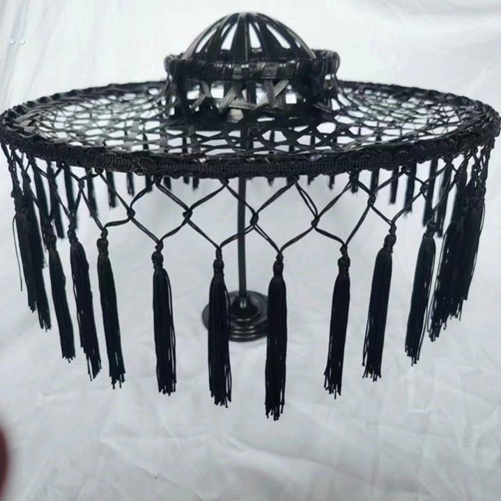 古风黑红色古装侠客斗笠拍摄道具竹编儿童舞蹈成人舞台表演竹帽