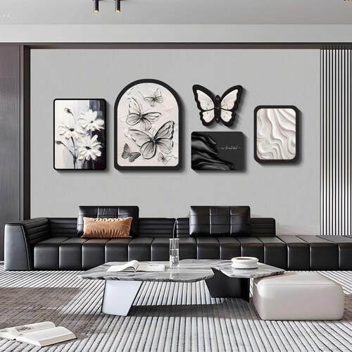 现代五联抽象客厅装饰画高级沙发背景墙挂画法式艺术组合大气壁画