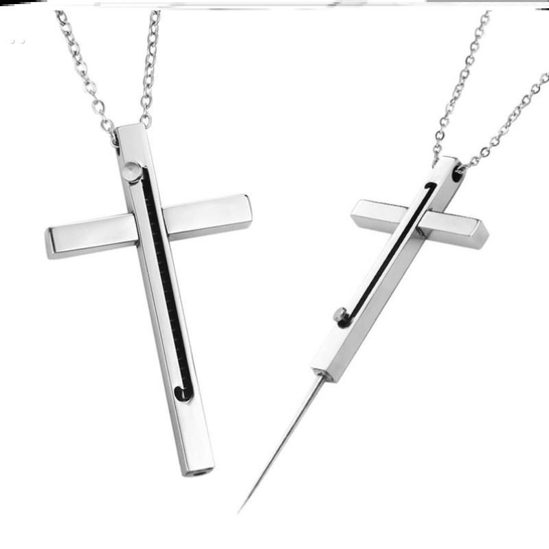 十字架小刀项炼防身伸缩藏着针的吊坠卡针牙签防身狼自卫暗藏玄机