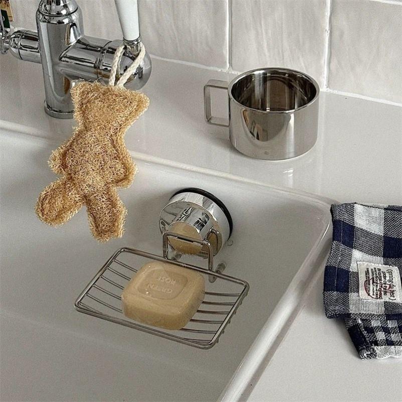 吸盘肥皂盒免打孔壁挂式沥水架卫生间浴室香皂盒不锈钢网格置物架