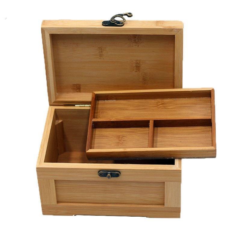 新品竹制收纳盒 翻盖小物首饰盒长方形化妆品饰品储物盒竹木礼品