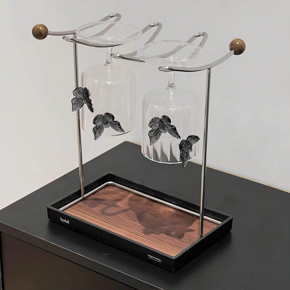 中古风杯架高级感轻奢杯子收纳置物架红酒杯架高脚杯倒挂架可沥水