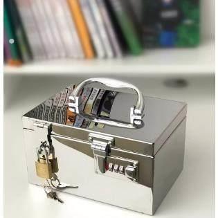 不锈钢小箱子带锁收纳箱证件密码箱家用保险储物匣子铁盒子装钱箱