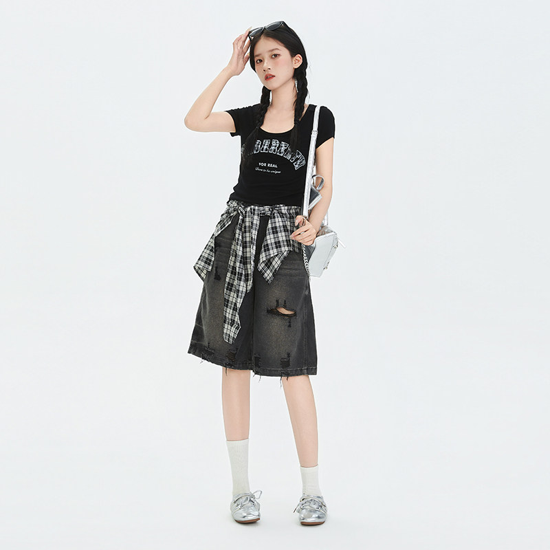 奈斯帕夏季小个子短袖牛仔套装图片