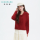 奈斯帕2025冬季 女单排扣红色毛衣女圣诞 复古气质翻领短款 新款 法式