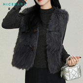 奈斯帕2025冬季 休闲 日常时尚 新款 韩系高级感貂毛马甲女毛绒无袖