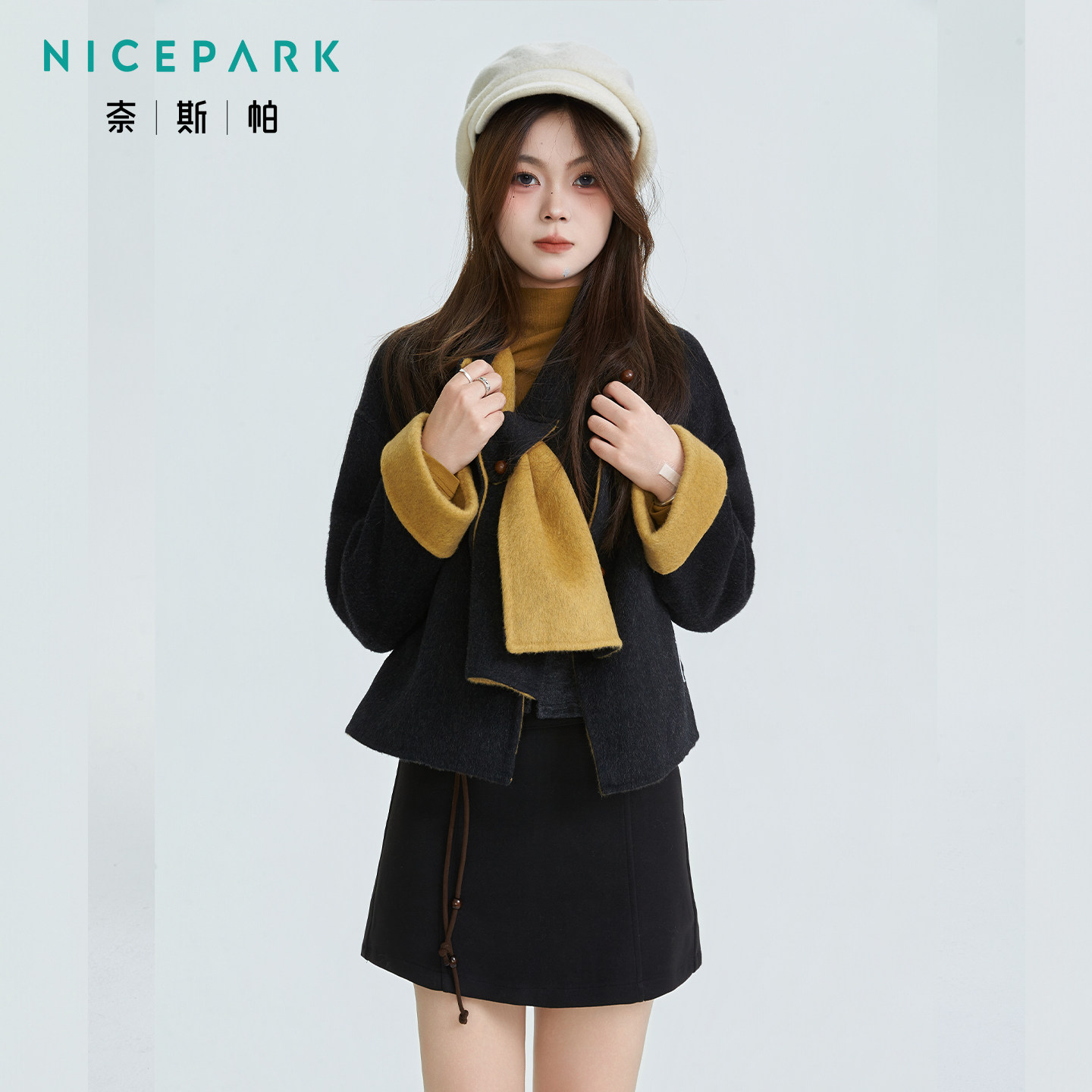 奈斯帕2025冬季新款韩版拼色圆领短款双面羊毛短款女外套宽松显瘦,女装/女士精品,短外套,淘宝优惠券,粉丝福利购,淘宝优惠卷