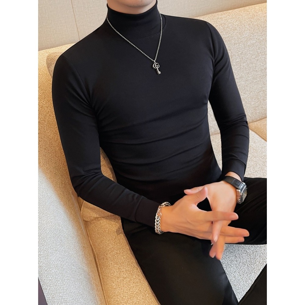 男士中领长袖弹力打底衫韩版修身T恤