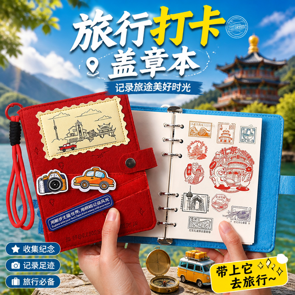 旅行盖章本文创活页集章册儿童旅游打卡收集本可拆卸空白印章本北京故宫博物馆南京景点中国地图足迹记录纪念