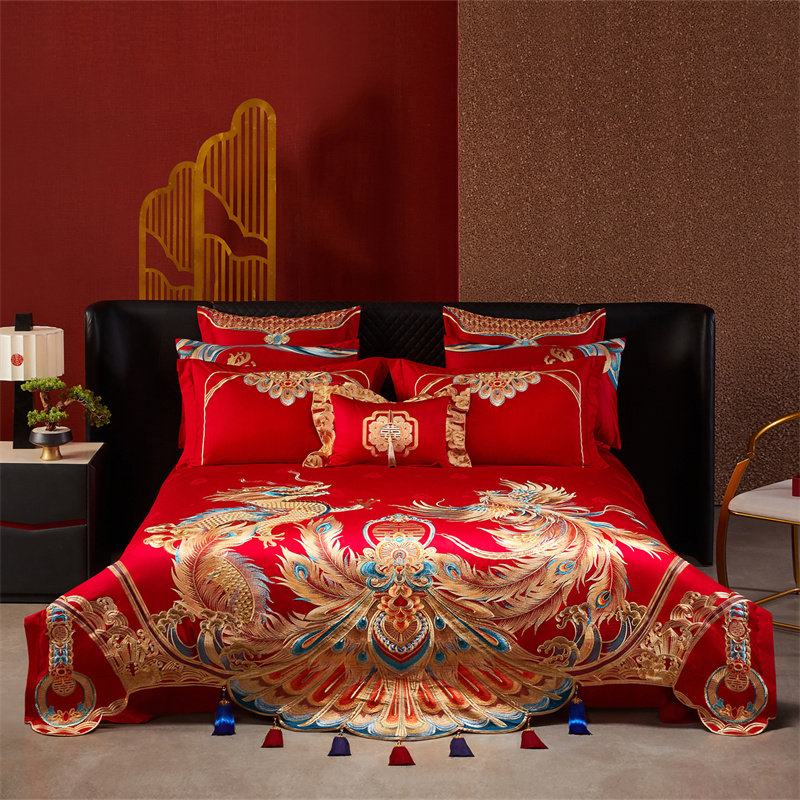 高端贡缎全纯棉提花结婚四件套床上用品不褪色喜被陪嫁婚庆十件套,床上用品,婚庆床品套件,淘宝优惠券,粉丝福利购,淘宝优惠卷
