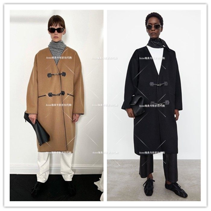 瑞典代购 toteme clasp 休闲宽松v领双层羊毛金属扣大衣外套