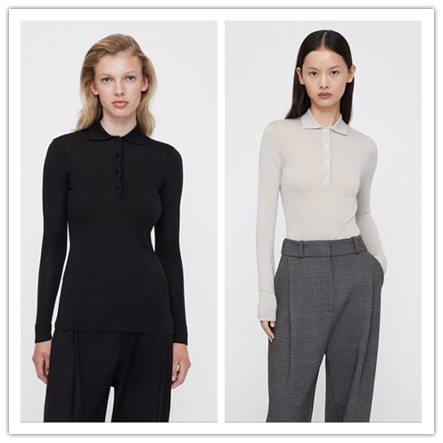 折扣现货 toteme fine merino polo 修身羊毛长袖针织打底衫上衣