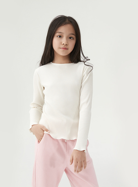 百搭有机棉氨纶韩版时尚罗纹圆领高弹长袖 复古花边T恤 MJG211004