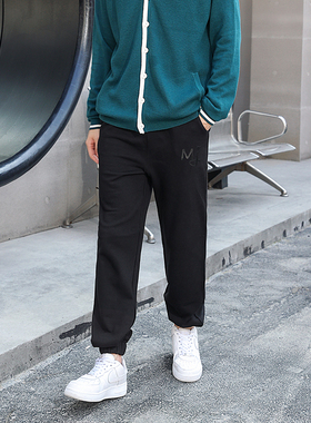 时尚有机棉运动裤 立体印花 宽松潮牌抽绳束口毛圈卫裤 MJB215002