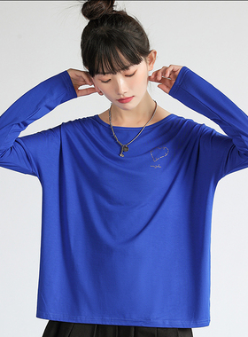 女一字领宽松显瘦 时尚金粉印花T恤 日本进口植物羊绒 MJG211005