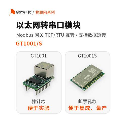 串口转网口模块TTL转以太网服务器Modbus网关TCP/RTU GT1001银杏
