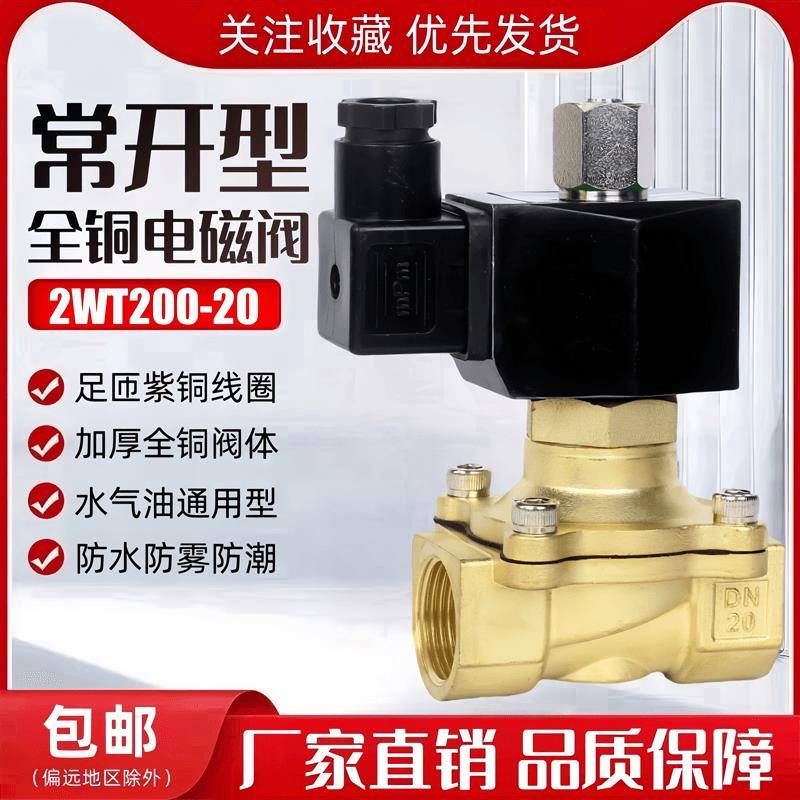 常开电磁阀水阀气阀2WT200-20 220V24V控制阀开关阀6分电磁阀DN20